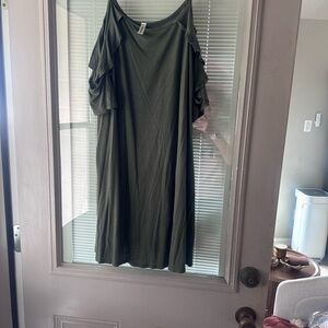 Olive Dress with Ruffle Sleeves